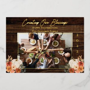 Happy Thanksgiving -Counting Our Blessings 1 Photo Foil Holiday Card