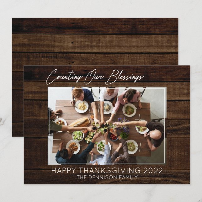 Happy Thanksgiving -Counting Our Blessings 1 Photo Holiday Card (Front/Back)