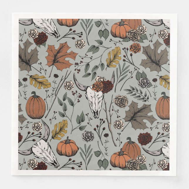 Happy Thanksgiving Cow Skull Fall Harvest Napkin (Front)