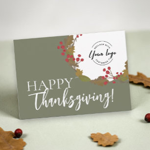 Happy Thanksgiving Custom business logo Sage Green Holiday Card