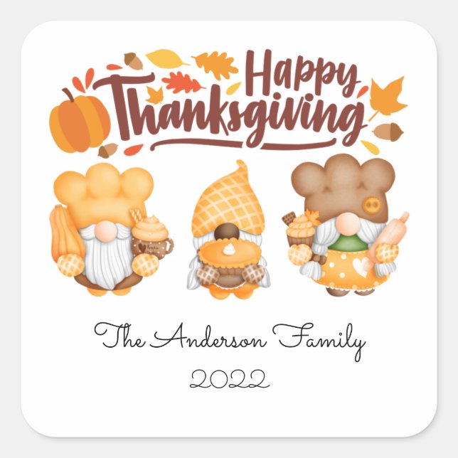 Happy Thanksgiving Custom Cute Gnome Stickers (Front)