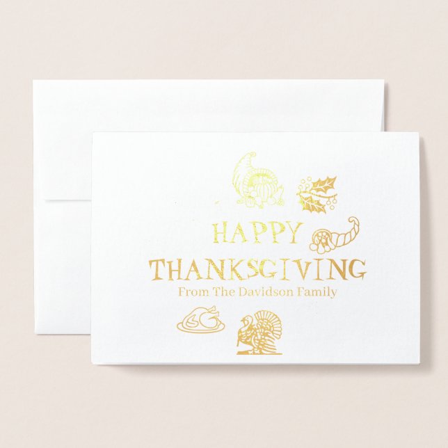 Happy Thanksgiving custom family name Holiday Foil Card (Front With Envelope)