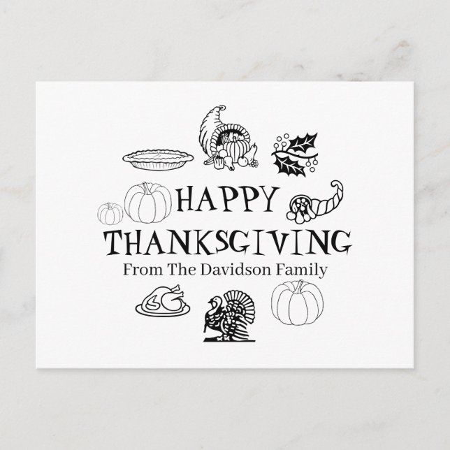 Happy Thanksgiving custom family name Holiday Postcard (Front)