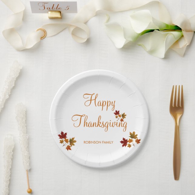 Happy Thanksgiving Custom Family Name Paper Plate (Wedding)