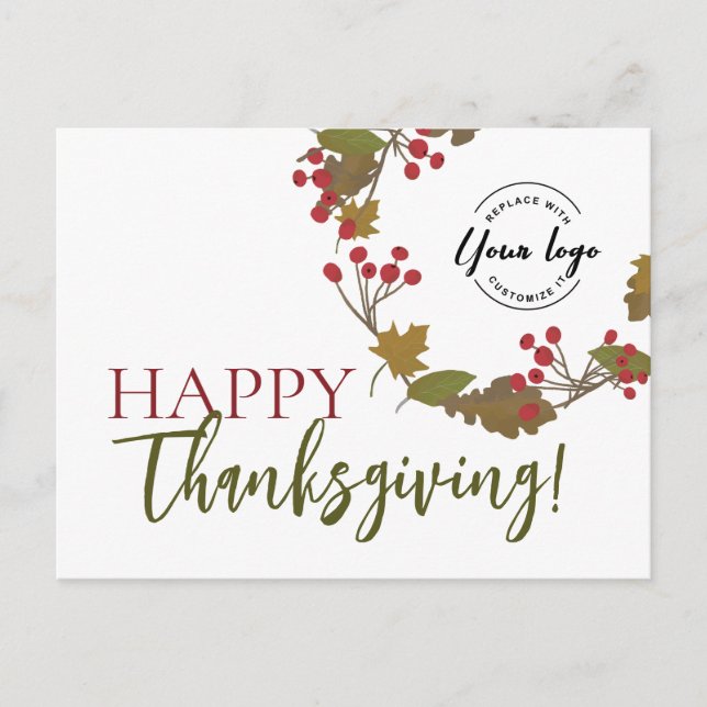 Happy Thanksgiving Custom logo Fall botanicals Postcard (Front)