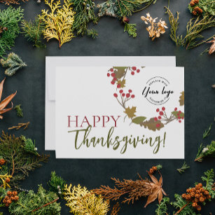 Happy Thanksgiving Custom logo Fall Foliage Holiday Card