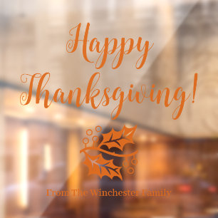 Happy Thanksgiving custom orange script foliage