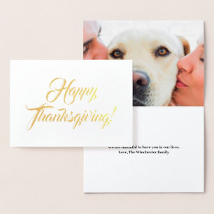 Happy Thanksgiving custom photo and script text Foil Card
