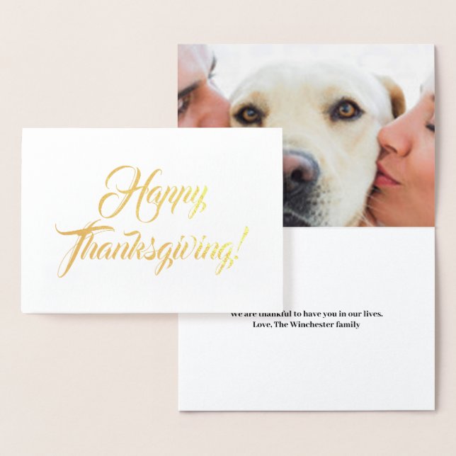 Happy Thanksgiving custom photo and script text  Foil Card (Display)