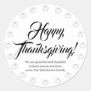 Happy Thanksgiving custom script cute pumpkins Classic Round Sticker