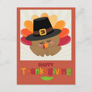 Happy Thanksgiving Cute Cartoon Turkey Postcard