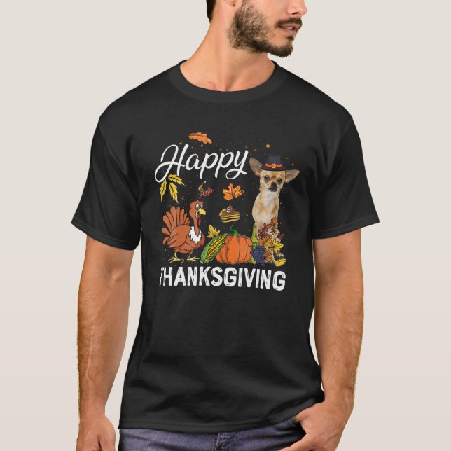 Happy Thanksgiving Cute Chihuahua Turkey Pumpkin F T-Shirt (Front)