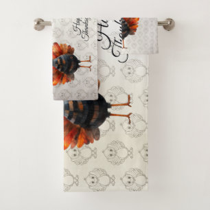 Happy Thanksgiving Cute Colourful Baby Turkey Bath Towel Set