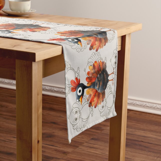 Happy Thanksgiving Cute Colourful Baby Turkey Short Table Runner (In Situ)