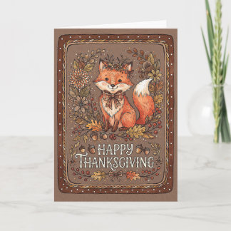 Happy Thanksgiving Cute Fox Illustration Holiday Card