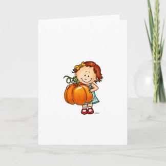 Happy Thanksgiving - Cute Girl with a Huge Pumpkin Holiday Card
