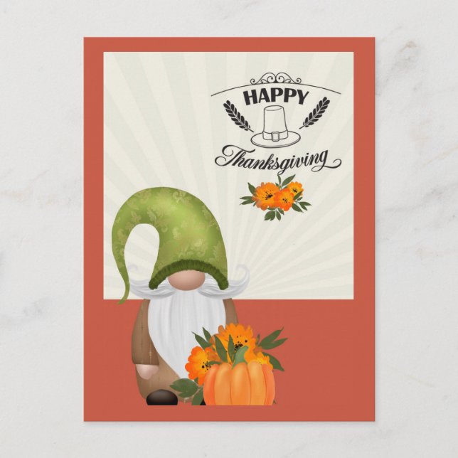 Happy Thanksgiving Cute Gnome Postcard (Front)
