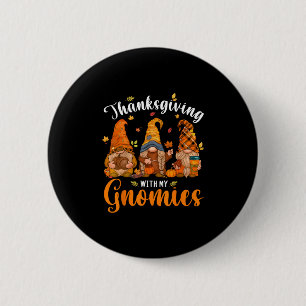 Happy Thanksgiving Cute Gnomes Pumpkin Autumn Leav 6 Cm Round Badge