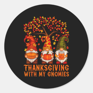Happy Thanksgiving Cute Gnomes Pumpkin Autumn Leav Classic Round Sticker