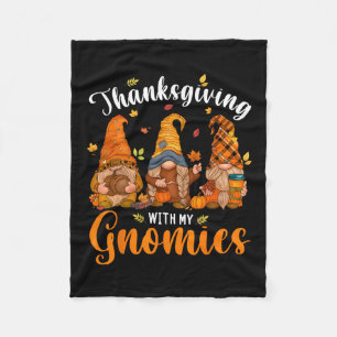 Happy Thanksgiving Cute Gnomes Pumpkin Autumn Leav Fleece Blanket