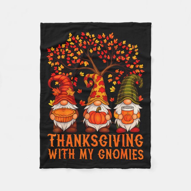 Happy Thanksgiving Cute Gnomes Pumpkin Autumn Leav Fleece Blanket (Front)