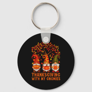Happy Thanksgiving Cute Gnomes Pumpkin Autumn Leav Key Ring