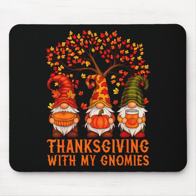 Happy Thanksgiving Cute Gnomes Pumpkin Autumn Leav Mouse Pad (Front)