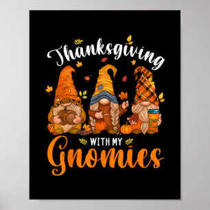 Happy Thanksgiving Cute Gnomes Pumpkin Autumn Leav Poster