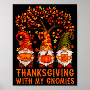 Happy Thanksgiving Cute Gnomes Pumpkin Autumn Leav Poster