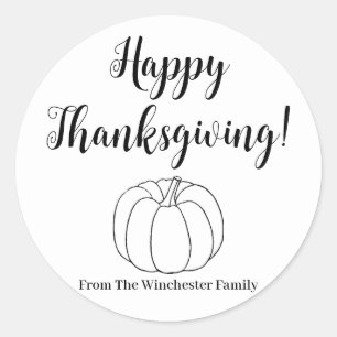 Happy Thanksgiving cute pumpkin custom script text Classic Round Sticker