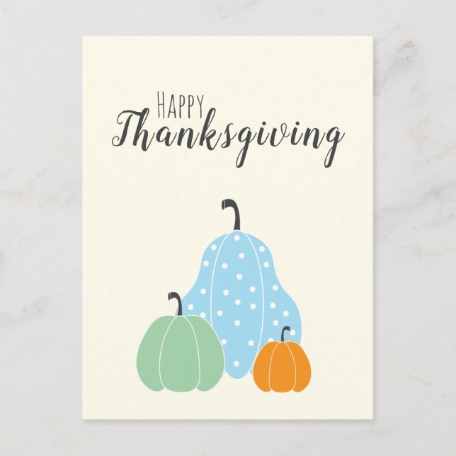 Happy Thanksgiving Cute Pumpkins Green Blue Orange Postcard (Front)