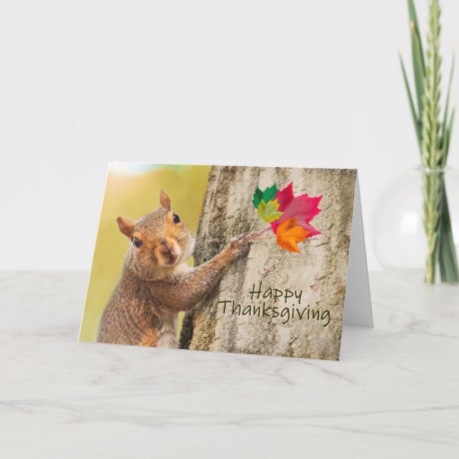Happy Thanksgiving Cute Squirrel Holiday Card (Front)