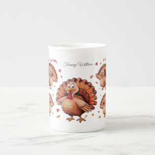 Happy Thanksgiving Cute Turkey  Bone China Mug