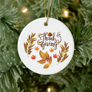 Happy Thanksgiving Cute Turkey Ceramic Ornament