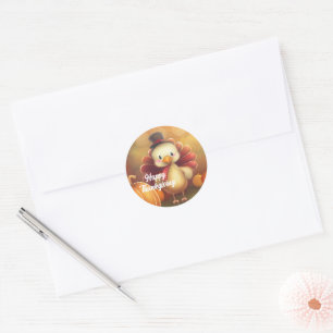 Happy Thanksgiving Cute Turkey Classic Round Sticker