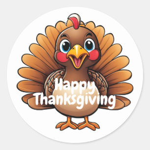 Happy Thanksgiving Cute Turkey Classic Round Sticker