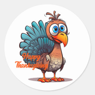 Happy Thanksgiving Cute Turkey Classic Round Sticker