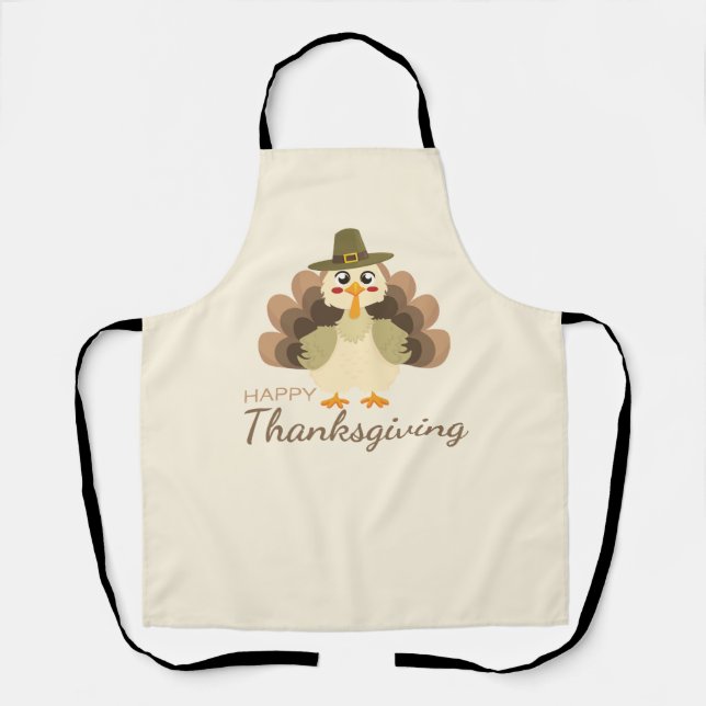 Happy Thanksgiving Cute Turkey Fall Apron (Front)