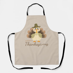 Happy Thanksgiving Cute Turkey Fall Brown Apron