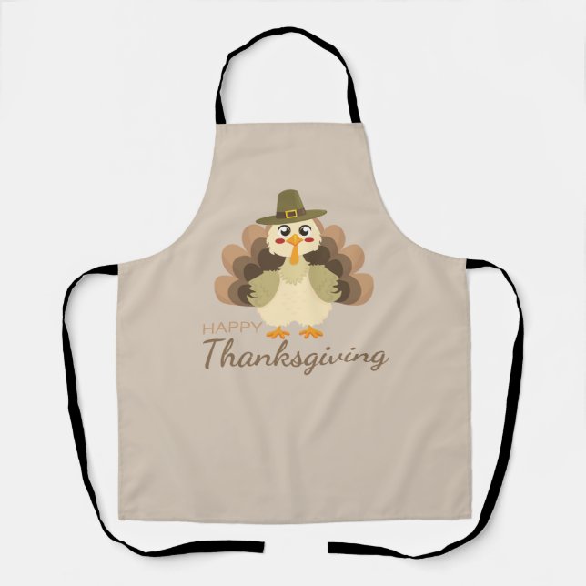 Happy Thanksgiving Cute Turkey Fall Brown Apron (Front)