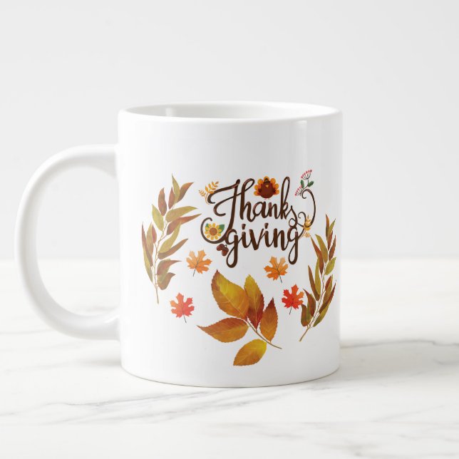 Happy Thanksgiving Cute Turkey Large Coffee Mug (Left)