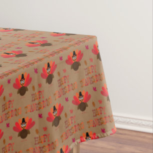 Happy Thanksgiving   Cute Turkey Pattern Tablecloth