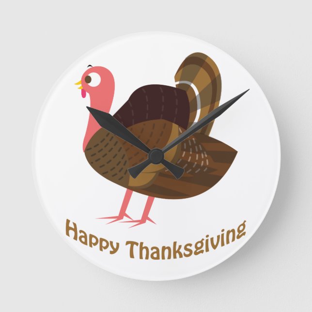 Happy Thanksgiving! Cute Turkey Round Clock (Front)