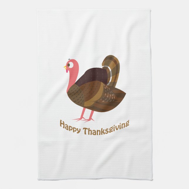 Happy Thanksgiving! Cute Turkey Tea Towel (Vertical)