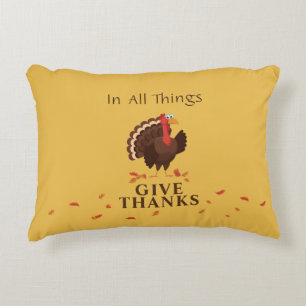 Happy Thanksgiving Cute Turkey Thankful Quote Decorative Cushion