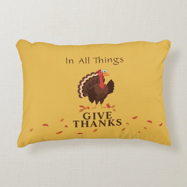 Happy Thanksgiving Cute Turkey Thankful Quote Decorative Cushion (Front)