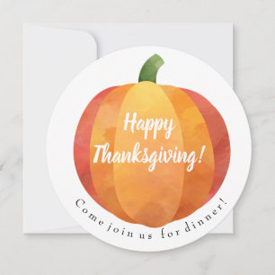 Happy Thanksgiving Cute Watercolor Pumpkin Invitation