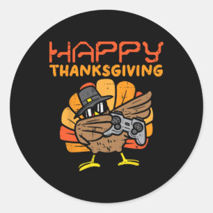 Happy Thanksgiving Dabbing Gamer Turkey Kids Boys  Classic Round Sticker