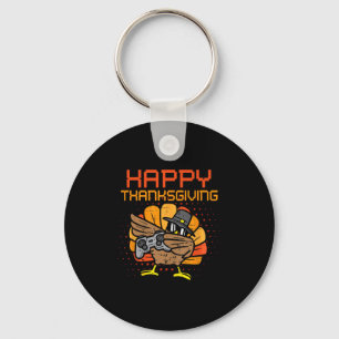 Happy Thanksgiving Dabbing Gamer Turkey Kids Boys Key Ring