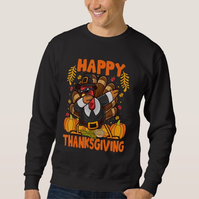 Happy Thanksgiving Dabbing Turkey Day Men Women Ki Sweatshirt (Front)